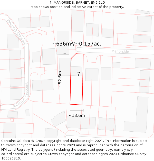 7, MANORSIDE, BARNET, EN5 2LD: Plot and title map