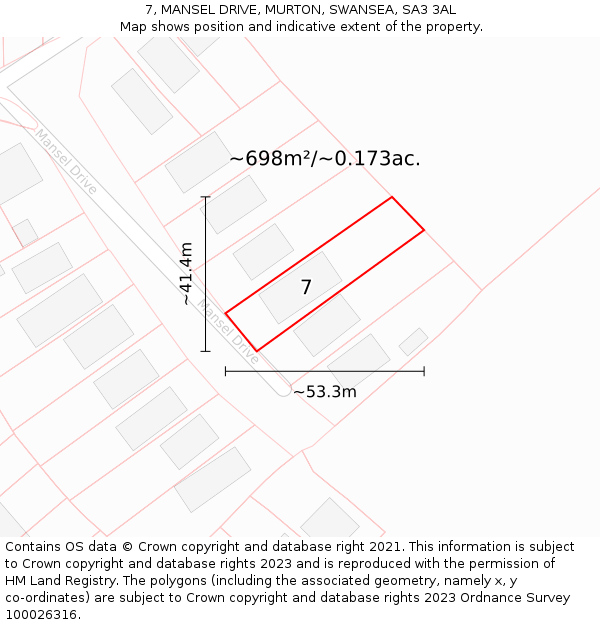7, MANSEL DRIVE, MURTON, SWANSEA, SA3 3AL: Plot and title map