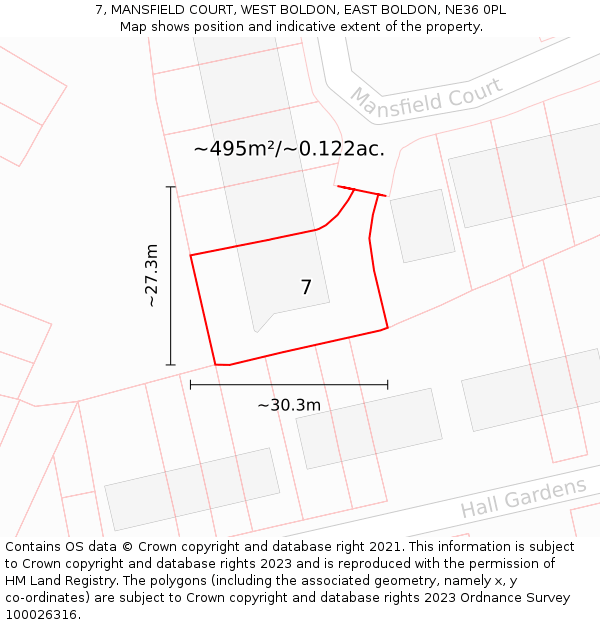7, MANSFIELD COURT, WEST BOLDON, EAST BOLDON, NE36 0PL: Plot and title map