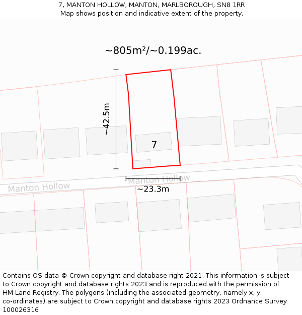 7, MANTON HOLLOW, MANTON, MARLBOROUGH, SN8 1RR: Plot and title map