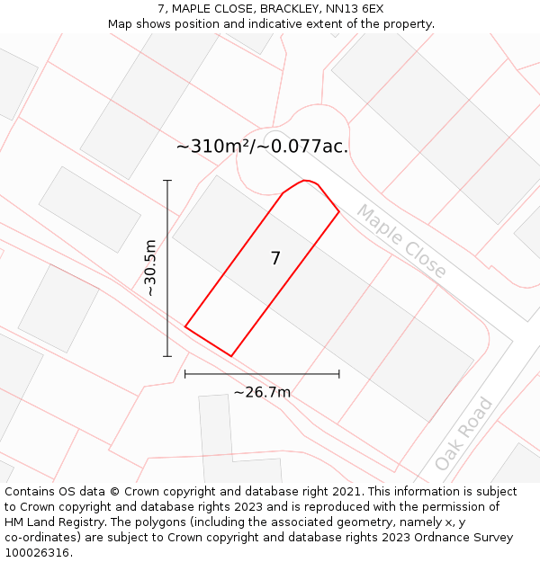 7, MAPLE CLOSE, BRACKLEY, NN13 6EX: Plot and title map