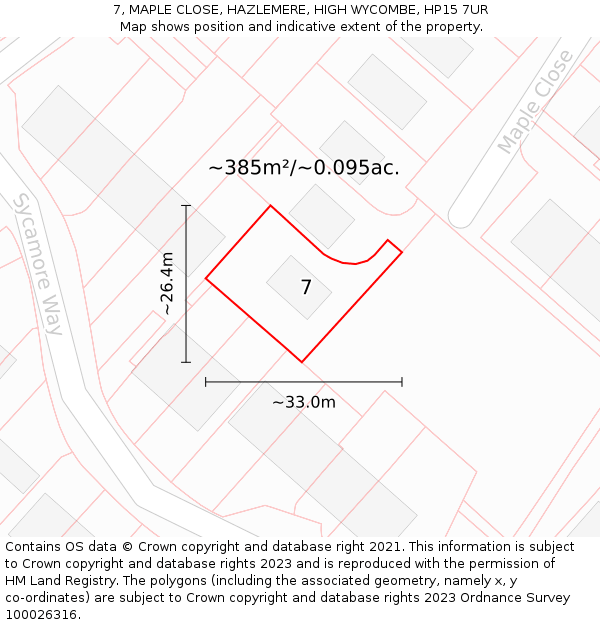 7, MAPLE CLOSE, HAZLEMERE, HIGH WYCOMBE, HP15 7UR: Plot and title map