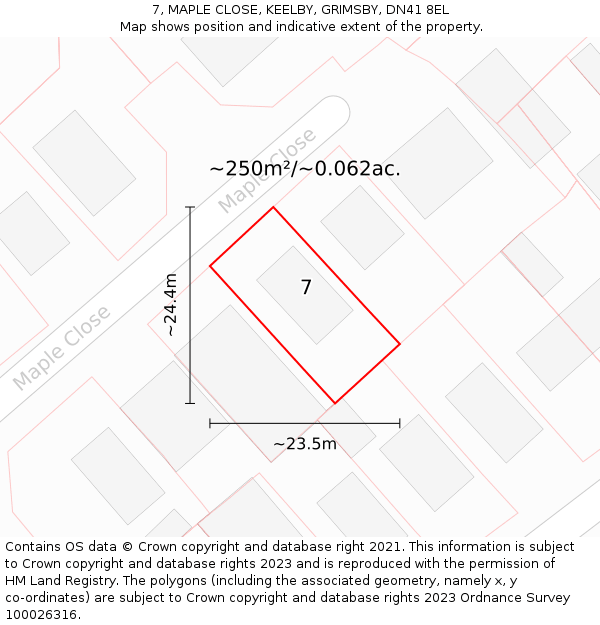 7, MAPLE CLOSE, KEELBY, GRIMSBY, DN41 8EL: Plot and title map