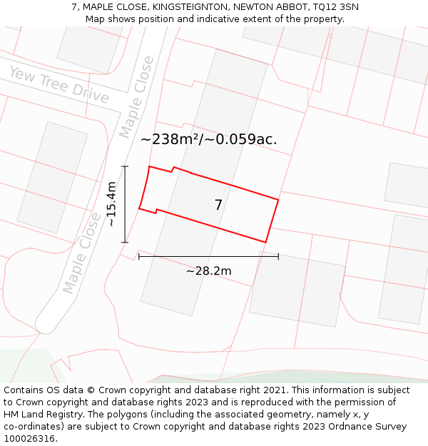 7, MAPLE CLOSE, KINGSTEIGNTON, NEWTON ABBOT, TQ12 3SN: Plot and title map