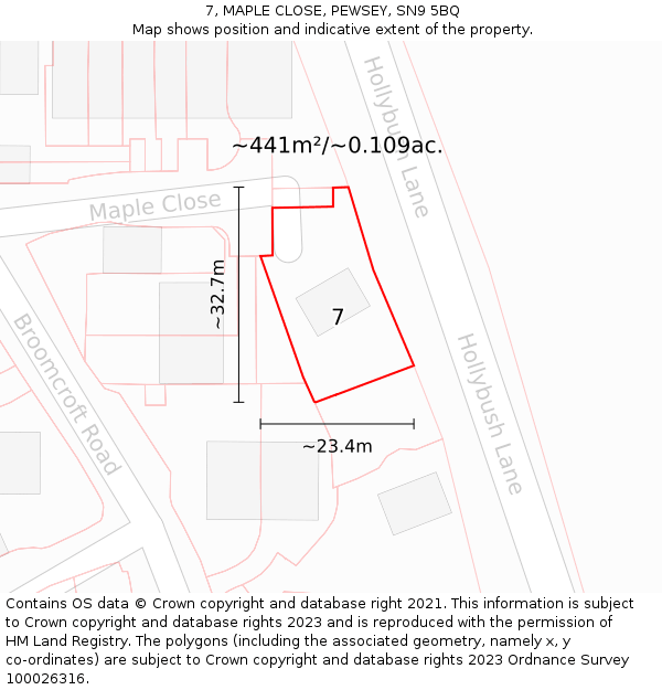 7, MAPLE CLOSE, PEWSEY, SN9 5BQ: Plot and title map