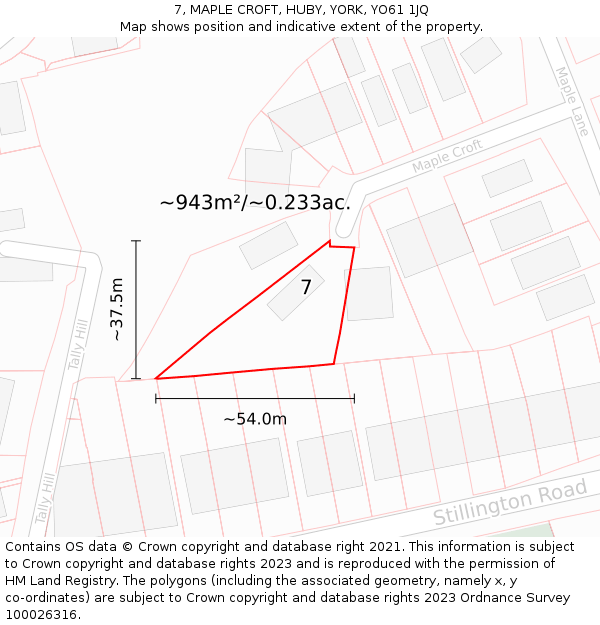 7, MAPLE CROFT, HUBY, YORK, YO61 1JQ: Plot and title map