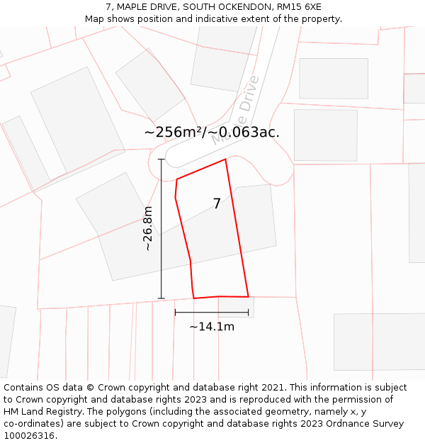 7, MAPLE DRIVE, SOUTH OCKENDON, RM15 6XE: Plot and title map