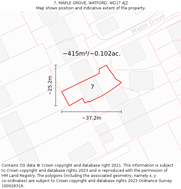 7, MAPLE GROVE, WATFORD, WD17 4JZ: Plot and title map