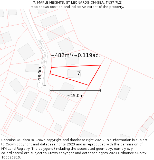 7, MAPLE HEIGHTS, ST LEONARDS-ON-SEA, TN37 7LZ: Plot and title map