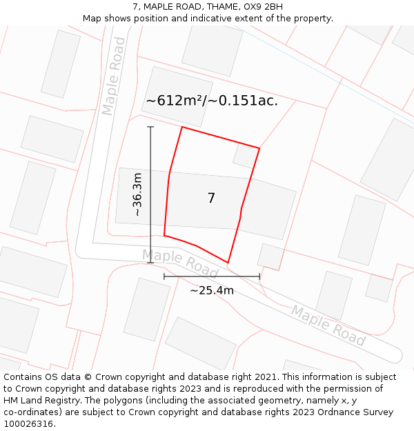 7, MAPLE ROAD, THAME, OX9 2BH: Plot and title map