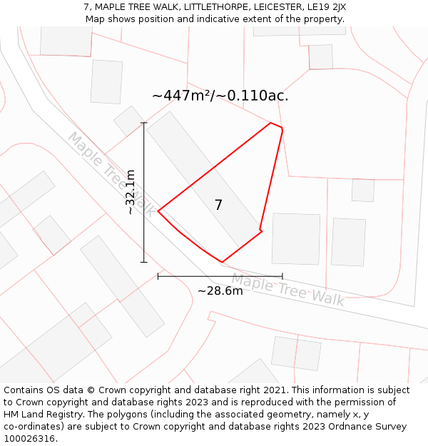 7, MAPLE TREE WALK, LITTLETHORPE, LEICESTER, LE19 2JX: Plot and title map