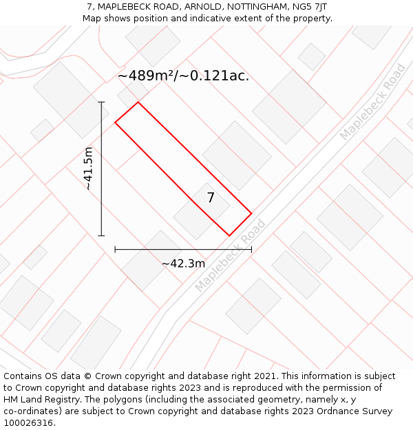 7, MAPLEBECK ROAD, ARNOLD, NOTTINGHAM, NG5 7JT: Plot and title map