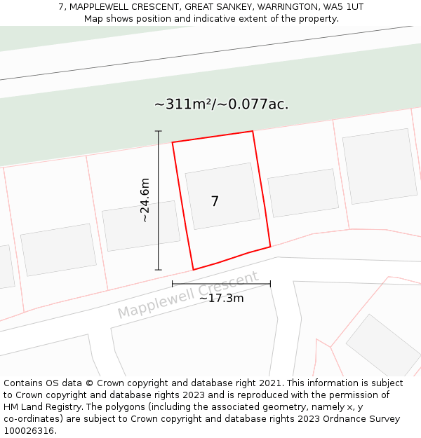 7, MAPPLEWELL CRESCENT, GREAT SANKEY, WARRINGTON, WA5 1UT: Plot and title map