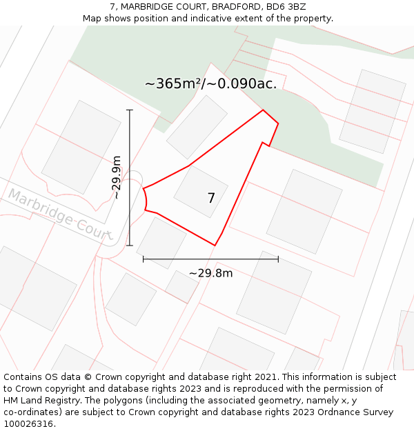 7, MARBRIDGE COURT, BRADFORD, BD6 3BZ: Plot and title map