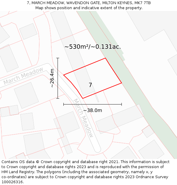 7, MARCH MEADOW, WAVENDON GATE, MILTON KEYNES, MK7 7TB: Plot and title map