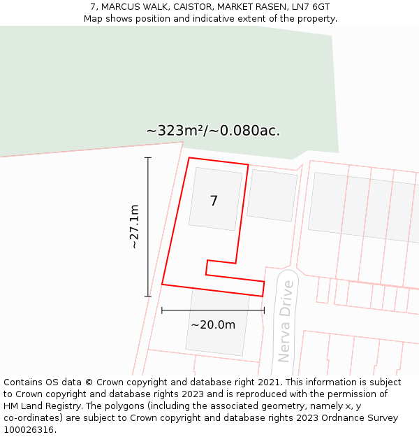 7, MARCUS WALK, CAISTOR, MARKET RASEN, LN7 6GT: Plot and title map