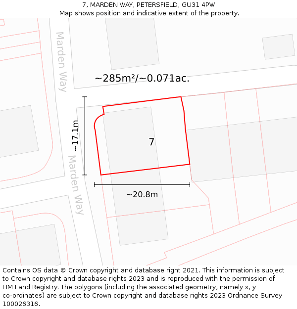 7, MARDEN WAY, PETERSFIELD, GU31 4PW: Plot and title map
