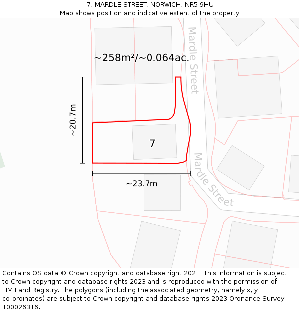 7, MARDLE STREET, NORWICH, NR5 9HU: Plot and title map