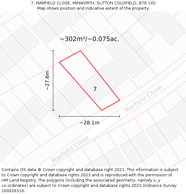 7, MARFIELD CLOSE, MINWORTH, SUTTON COLDFIELD, B76 1YD: Plot and title map