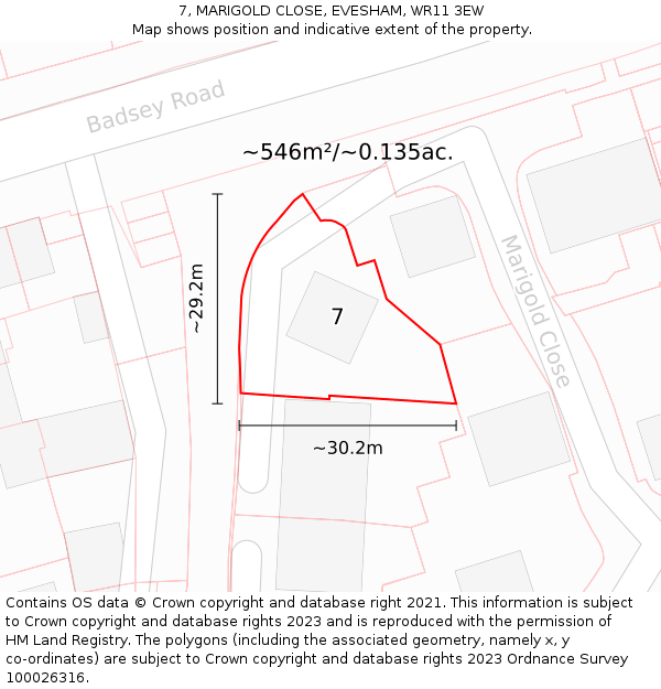 7, MARIGOLD CLOSE, EVESHAM, WR11 3EW: Plot and title map