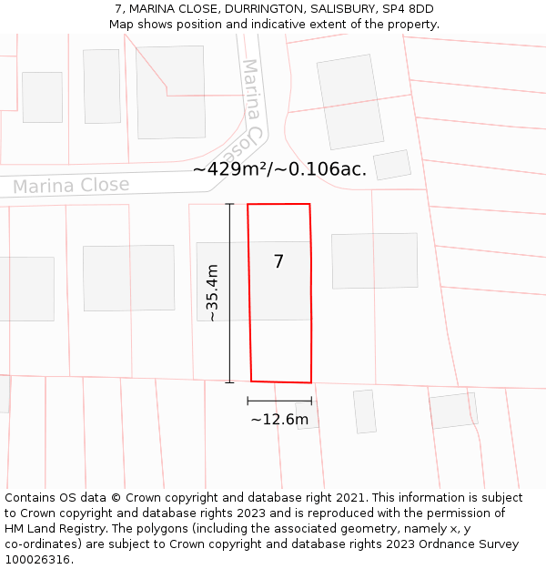 7, MARINA CLOSE, DURRINGTON, SALISBURY, SP4 8DD: Plot and title map