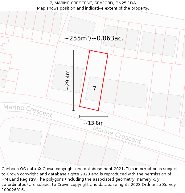 7, MARINE CRESCENT, SEAFORD, BN25 1DA: Plot and title map