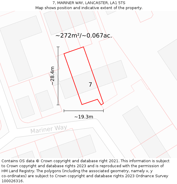 7, MARINER WAY, LANCASTER, LA1 5TS: Plot and title map