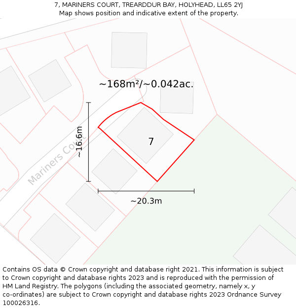 7, MARINERS COURT, TREARDDUR BAY, HOLYHEAD, LL65 2YJ: Plot and title map