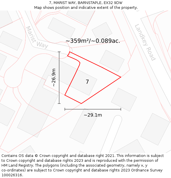7, MARIST WAY, BARNSTAPLE, EX32 9DW: Plot and title map