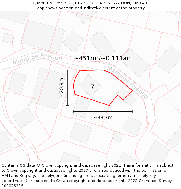7, MARITIME AVENUE, HEYBRIDGE BASIN, MALDON, CM9 4RT: Plot and title map