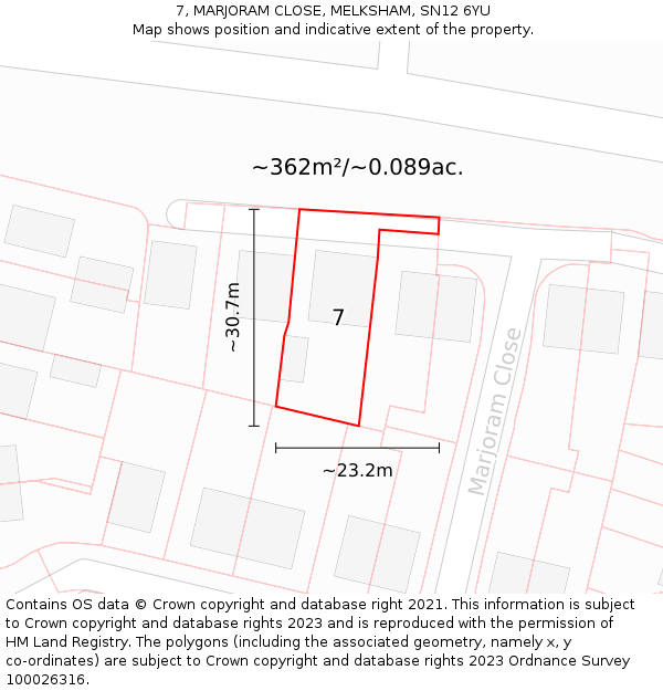 7, MARJORAM CLOSE, MELKSHAM, SN12 6YU: Plot and title map