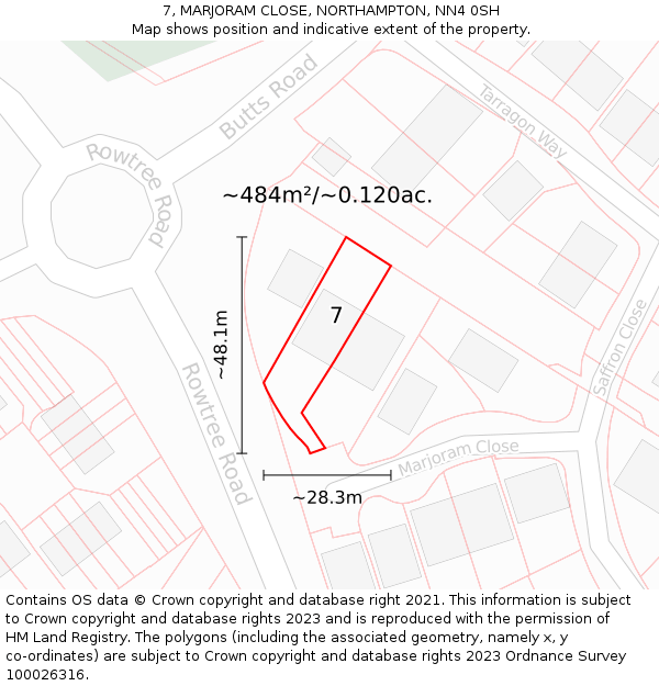 7, MARJORAM CLOSE, NORTHAMPTON, NN4 0SH: Plot and title map