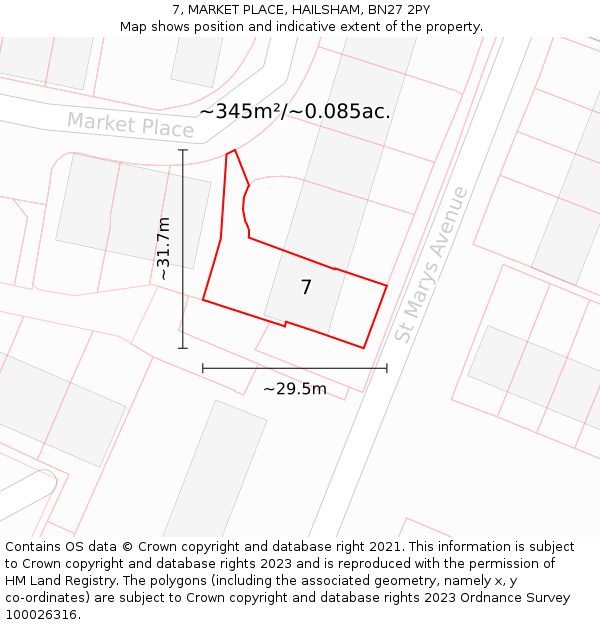 7, MARKET PLACE, HAILSHAM, BN27 2PY: Plot and title map