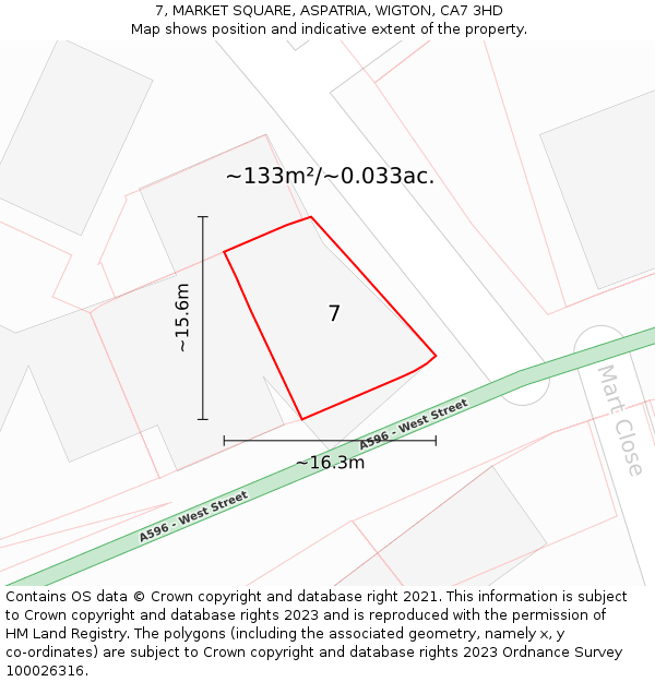 7, MARKET SQUARE, ASPATRIA, WIGTON, CA7 3HD: Plot and title map