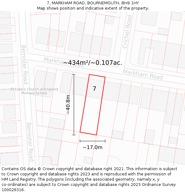 7, MARKHAM ROAD, BOURNEMOUTH, BH9 1HY: Plot and title map