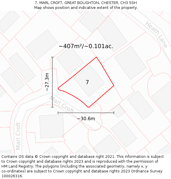 7, MARL CROFT, GREAT BOUGHTON, CHESTER, CH3 5SH: Plot and title map