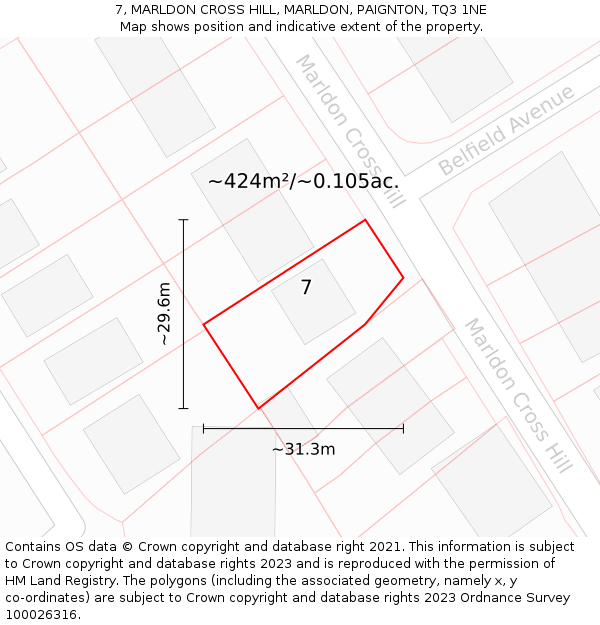 7, MARLDON CROSS HILL, MARLDON, PAIGNTON, TQ3 1NE: Plot and title map