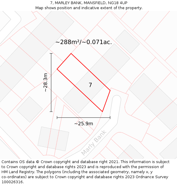 7, MARLEY BANK, MANSFIELD, NG18 4UP: Plot and title map