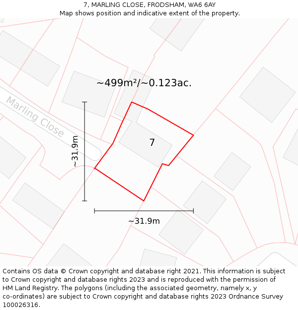 7, MARLING CLOSE, FRODSHAM, WA6 6AY: Plot and title map
