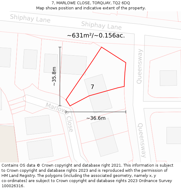 7, MARLOWE CLOSE, TORQUAY, TQ2 6DQ: Plot and title map