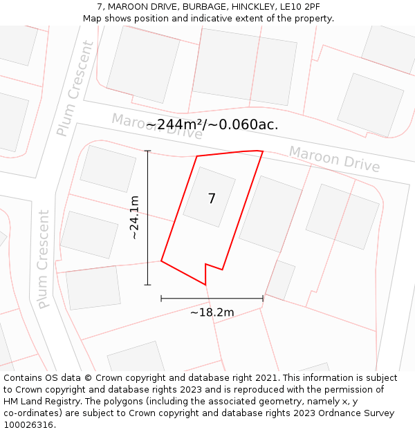 7, MAROON DRIVE, BURBAGE, HINCKLEY, LE10 2PF: Plot and title map
