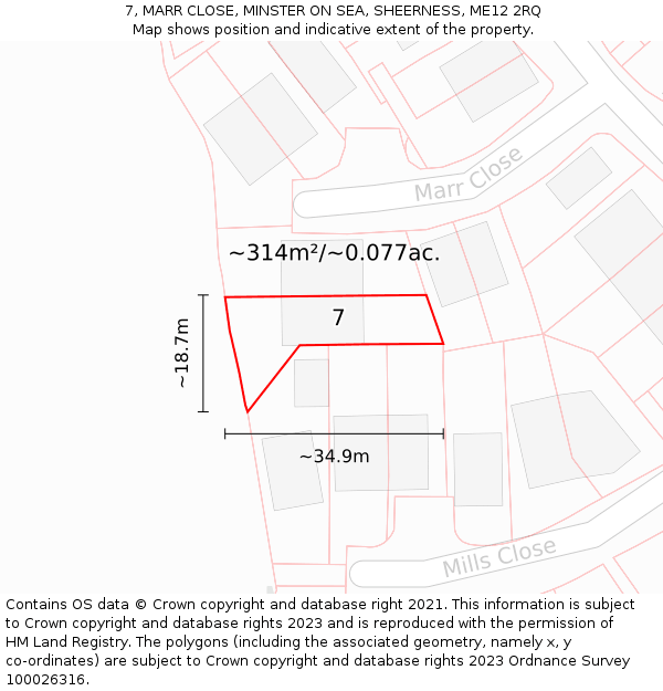 7, MARR CLOSE, MINSTER ON SEA, SHEERNESS, ME12 2RQ: Plot and title map