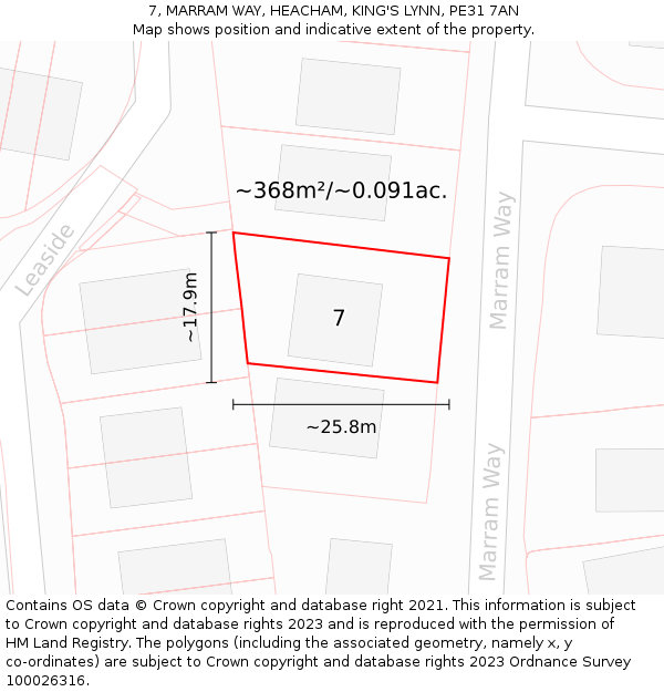 7, MARRAM WAY, HEACHAM, KING'S LYNN, PE31 7AN: Plot and title map