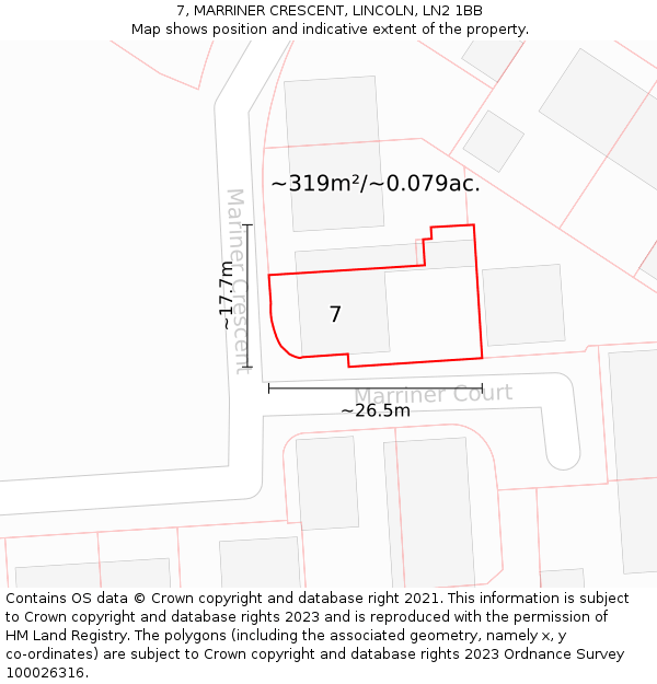 7, MARRINER CRESCENT, LINCOLN, LN2 1BB: Plot and title map