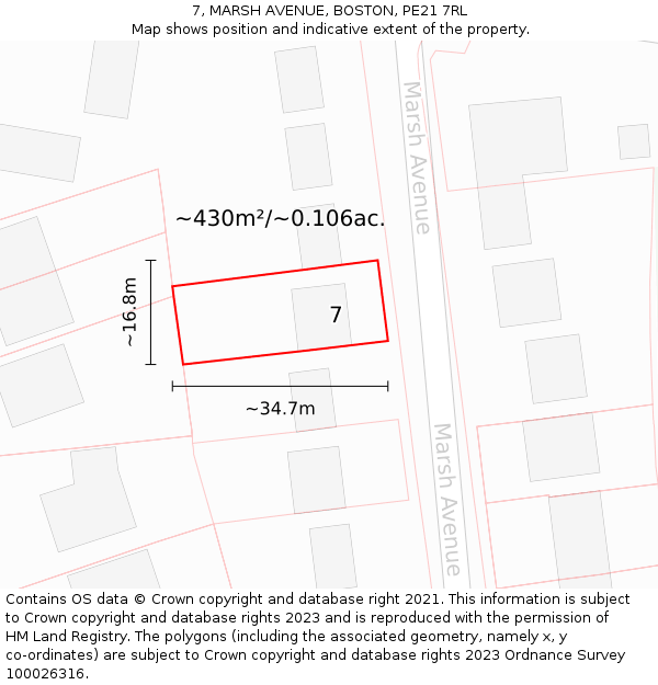7, MARSH AVENUE, BOSTON, PE21 7RL: Plot and title map