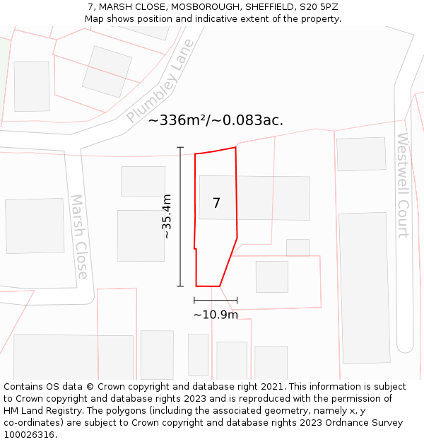7, MARSH CLOSE, MOSBOROUGH, SHEFFIELD, S20 5PZ: Plot and title map
