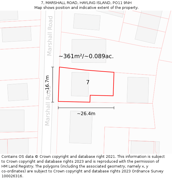 7, MARSHALL ROAD, HAYLING ISLAND, PO11 9NH: Plot and title map