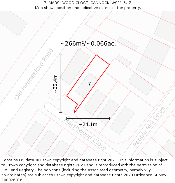 7, MARSHWOOD CLOSE, CANNOCK, WS11 6UZ: Plot and title map