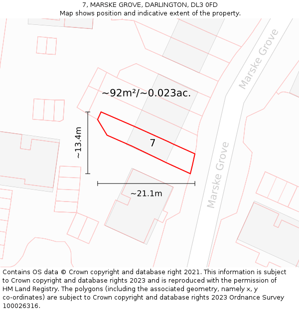 7, MARSKE GROVE, DARLINGTON, DL3 0FD: Plot and title map