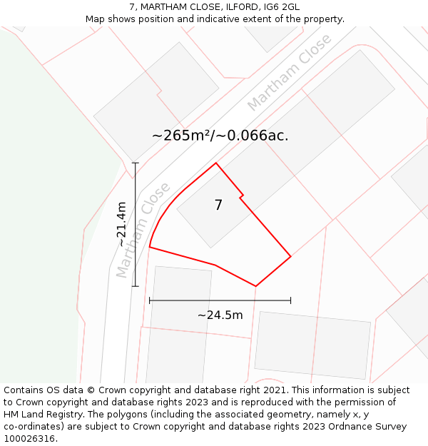 7, MARTHAM CLOSE, ILFORD, IG6 2GL: Plot and title map
